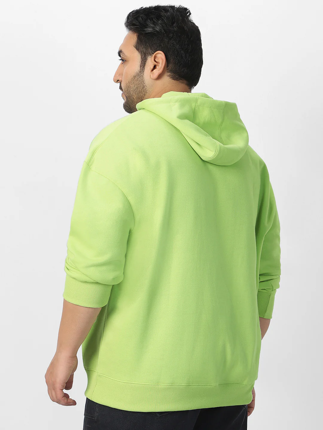 Plus Men's Cool Matcha Cotton Solid Oversized Hooded Neck Sweatshirt - Image 3