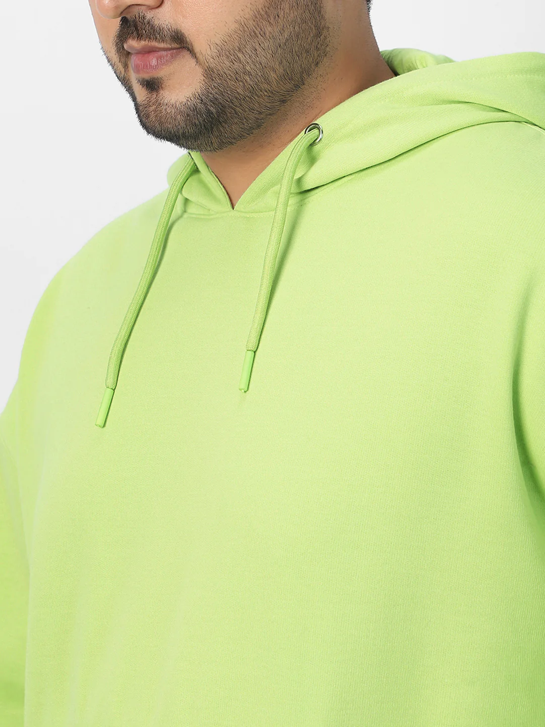 Plus Men's Cool Matcha Cotton Solid Oversized Hooded Neck Sweatshirt - Image 5