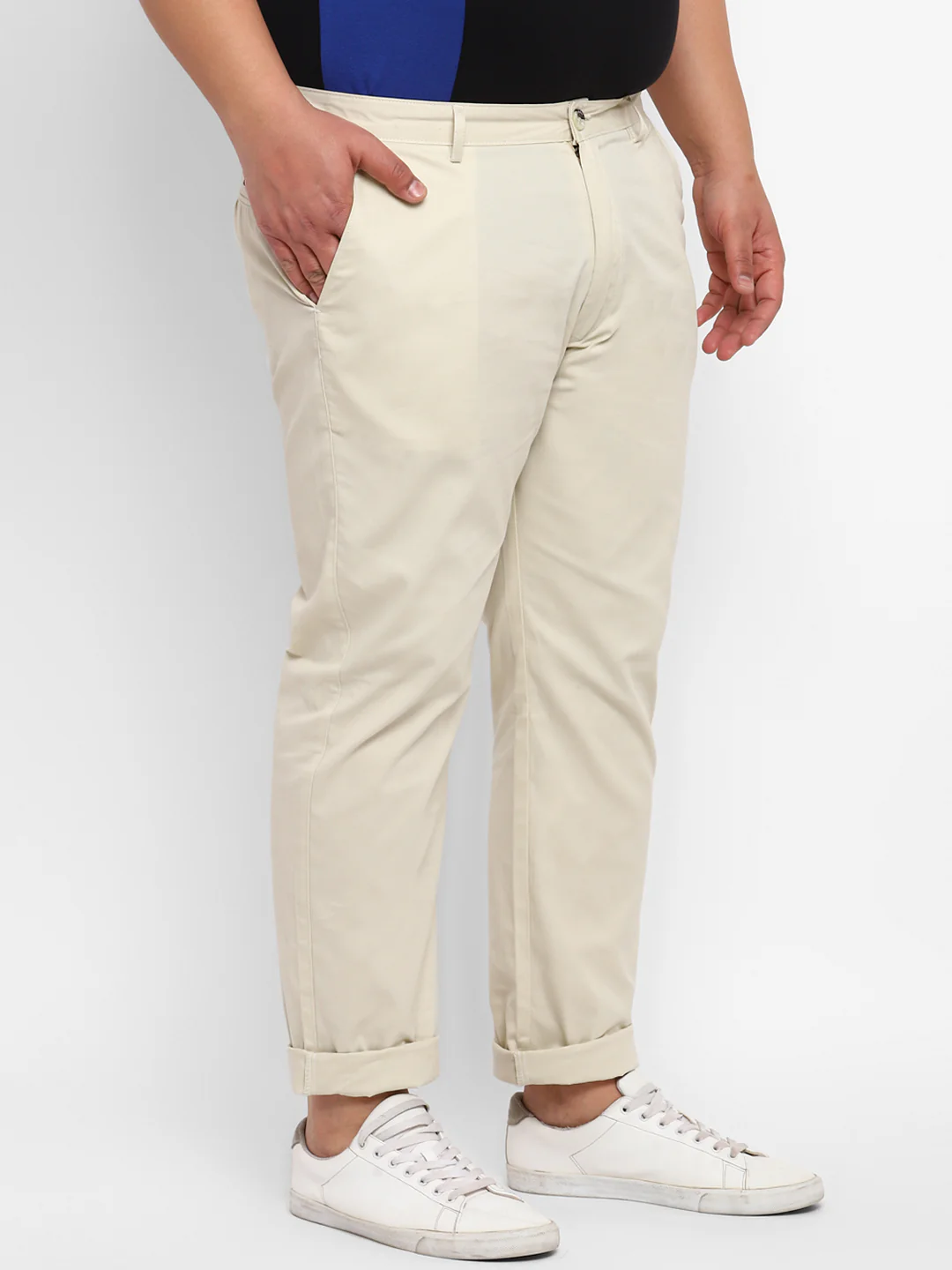 Plus Men's Cream Cotton Regular Fit Casual Chinos Trousers - Image 2