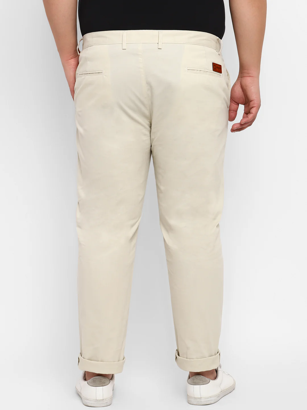 Plus Men's Cream Cotton Regular Fit Casual Chinos Trousers - Image 3