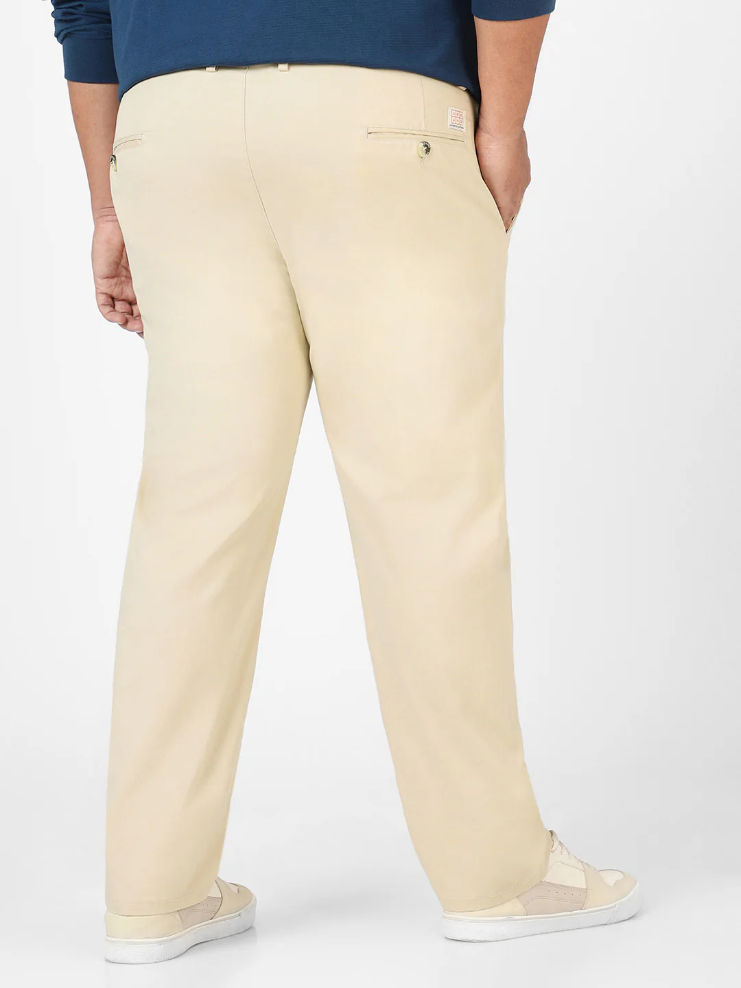 Plus Men's Cream Cotton Regular Fit Casual Chinos Trousers Stretch - Image 4