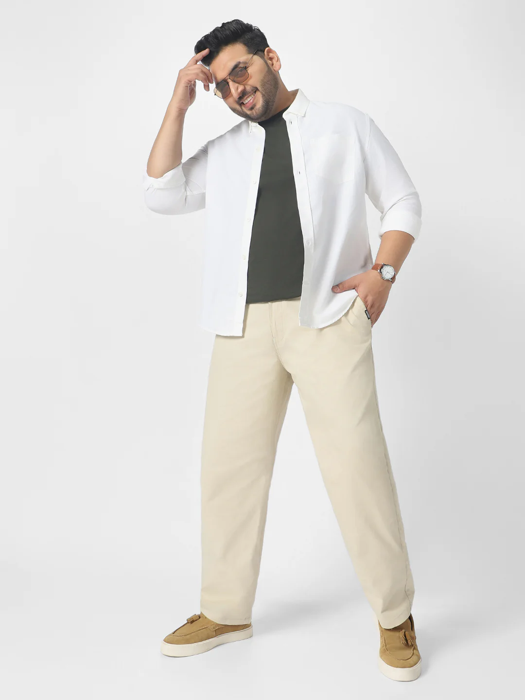 Plus Men's Cream Cotton Regular Fit Casual Chinos Trousers Stretch - Image 5