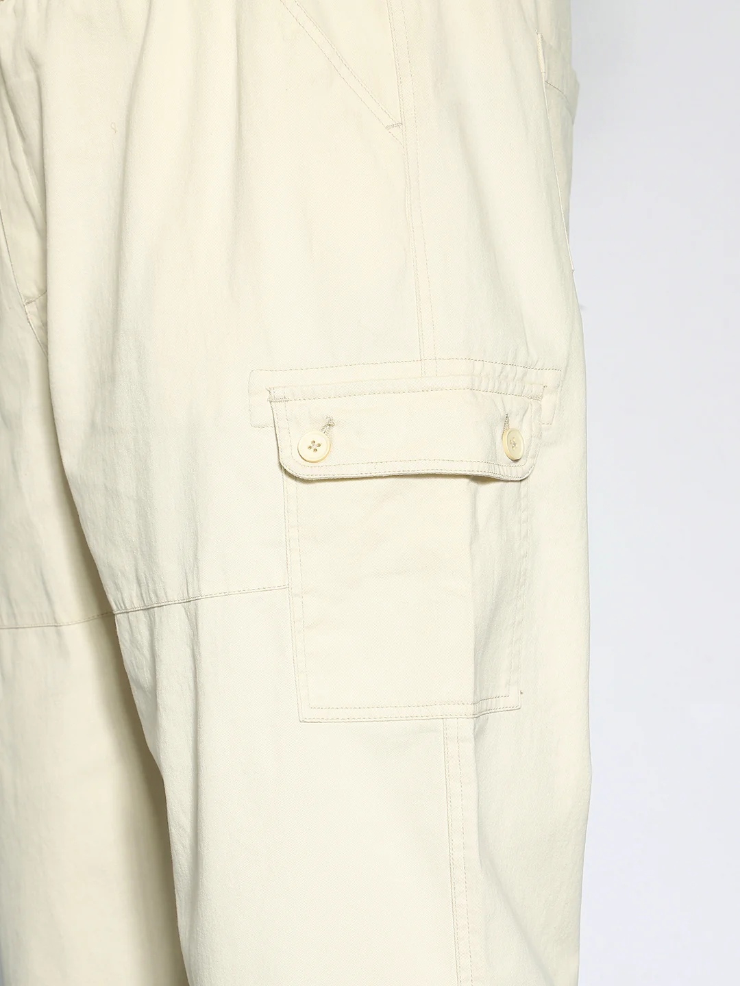 Plus Men's Cream Loose Baggy Fit Cargo Jogger Chino Pant with 6 Pockets Stretchable - Image 5