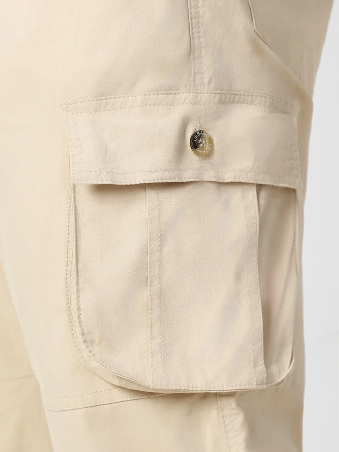 Plus Men's Cream Regular Fit Solid Cargo Chino Pant with 6 Pockets - Image 6
