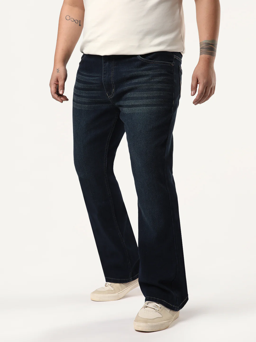 Plus Men's Dark Blue Bootcut Fit Mid Rise Heavy Washed Jeans Stretchable - Image 2