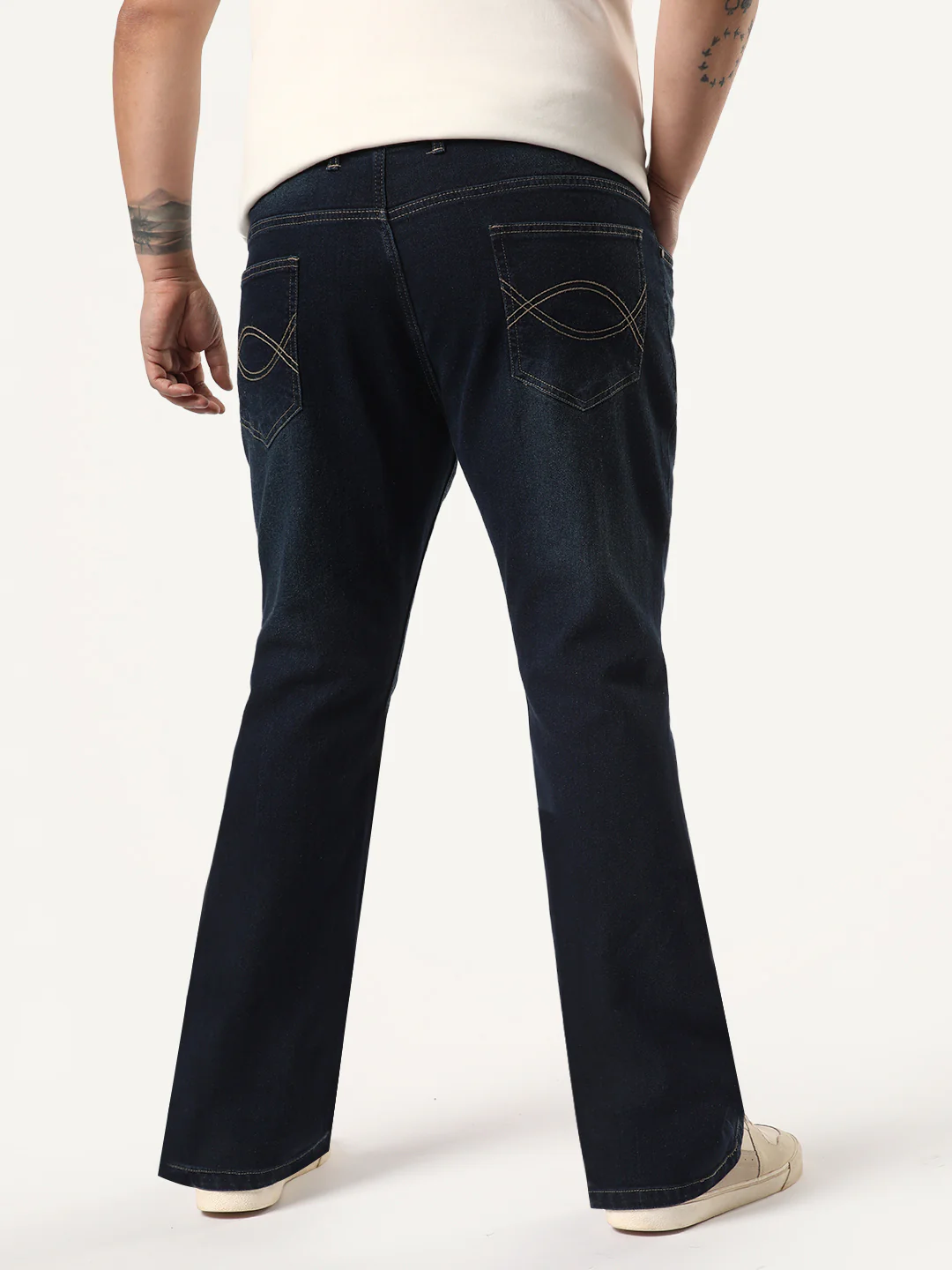 Plus Men's Dark Blue Bootcut Fit Mid Rise Heavy Washed Jeans Stretchable - Image 3