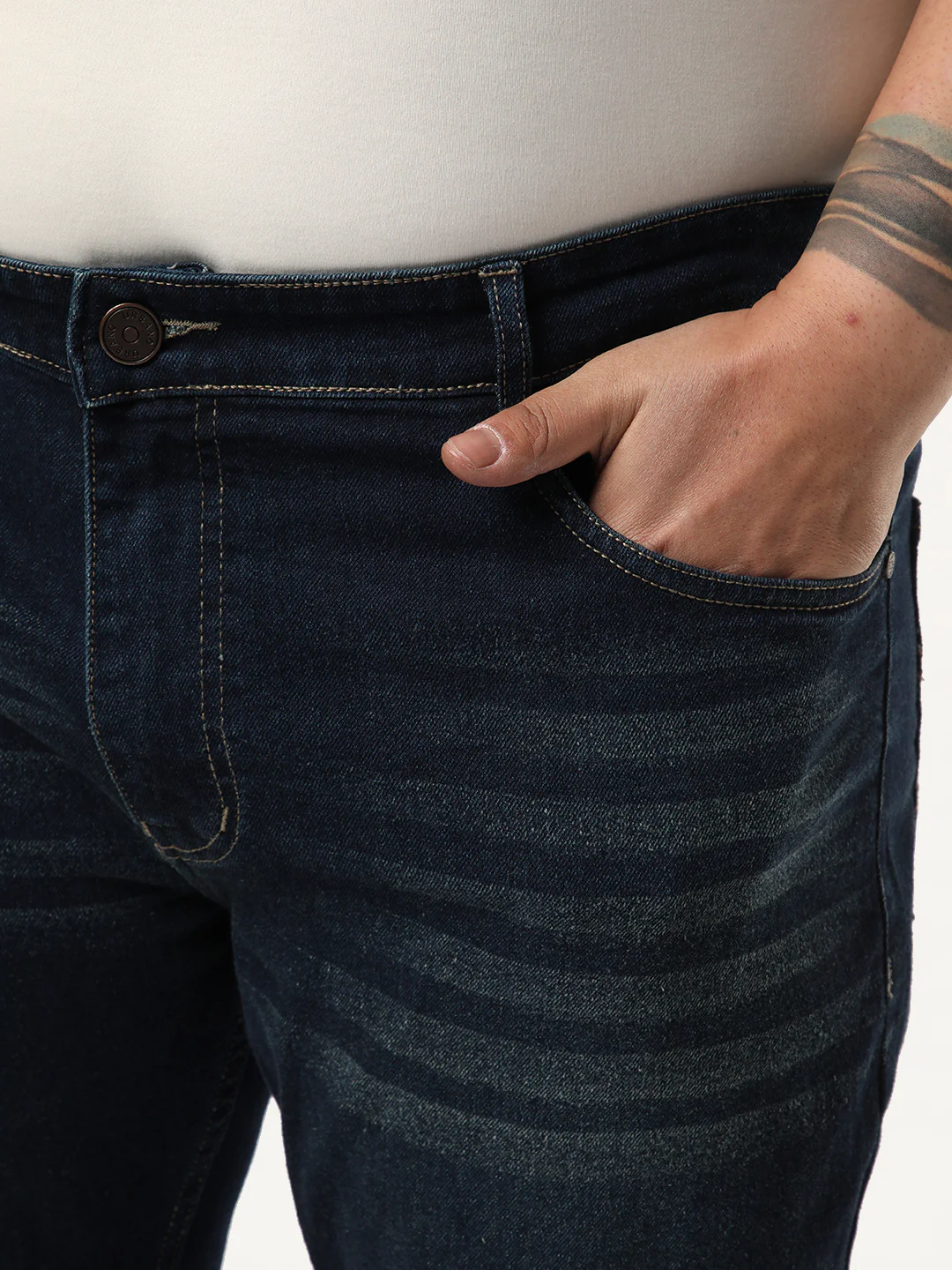 Plus Men's Dark Blue Bootcut Fit Mid Rise Heavy Washed Jeans Stretchable - Image 5