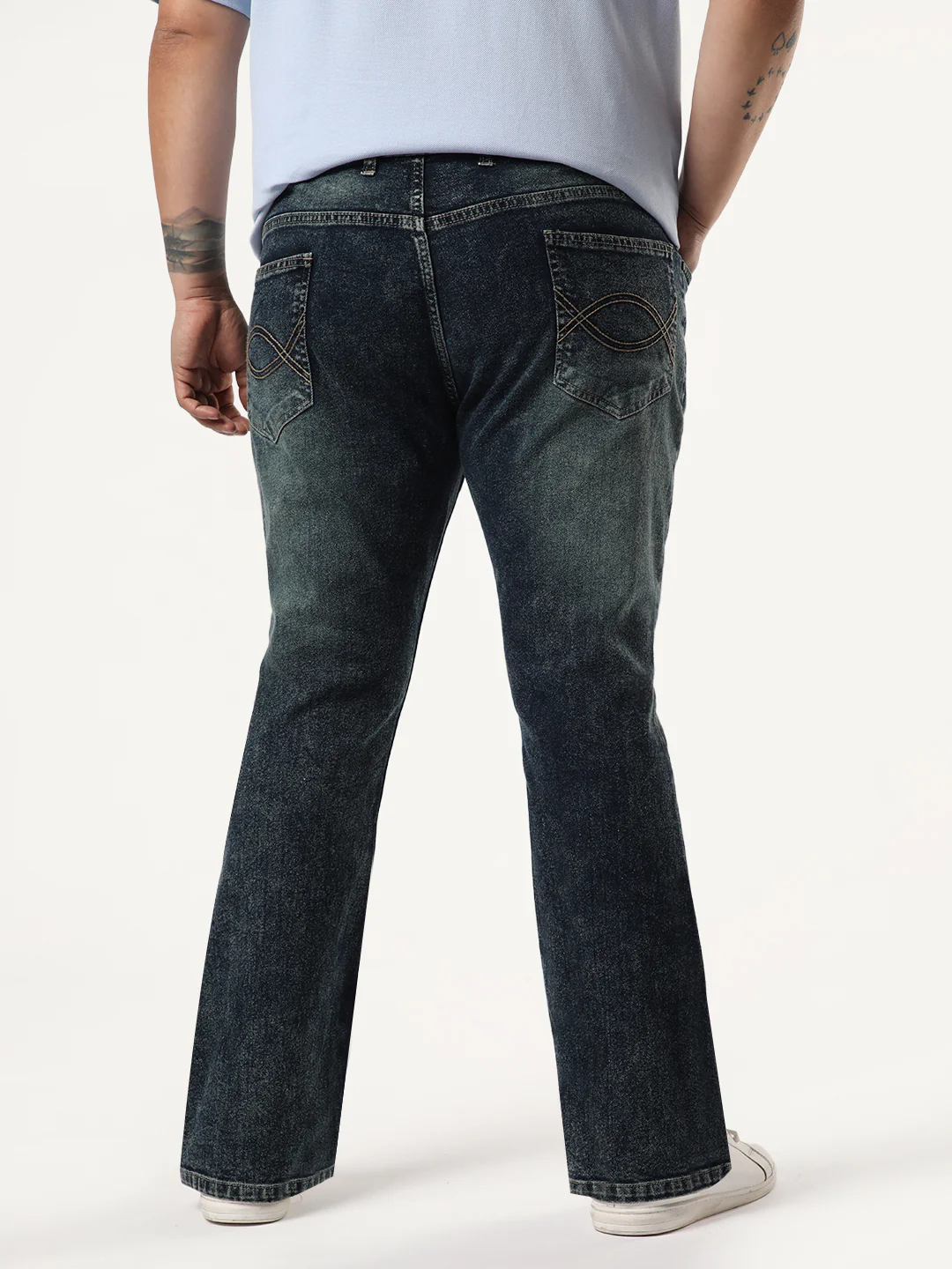 Plus Men's Dark Blue Bootcut Fit Mid Rise Tinted Heavy Washed Jeans Stretchable - Image 3