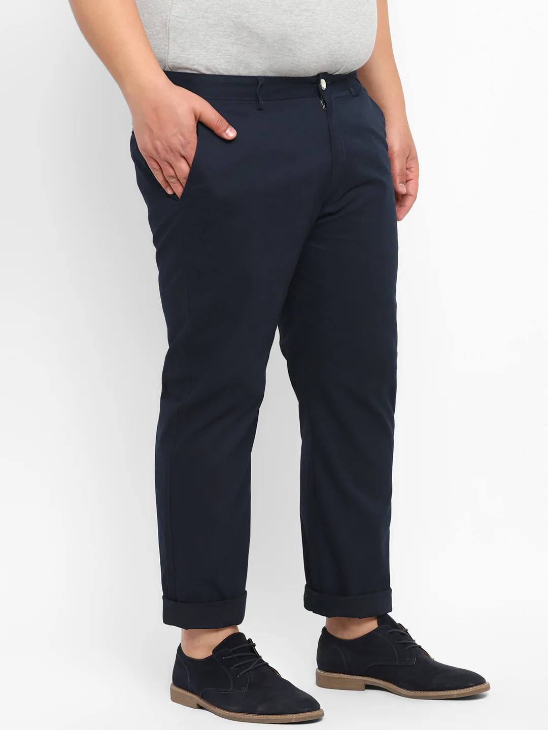 Plus Men's Dark Blue Cotton Regular Fit Casual Chinos Trousers - Image 3