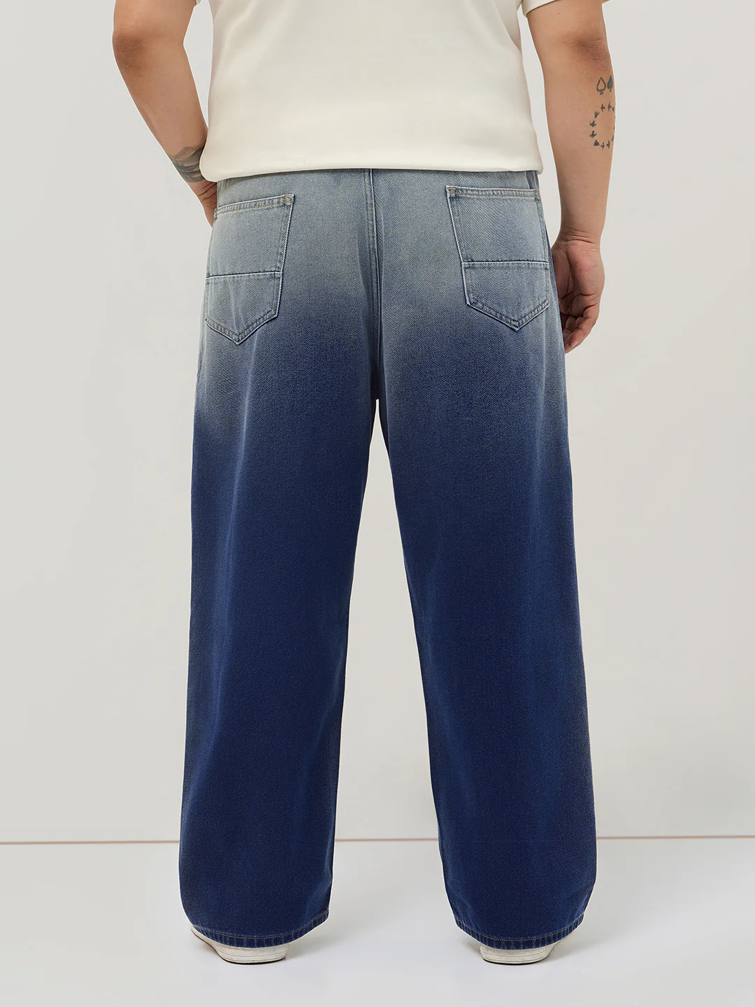 Plus Men's Dark Blue Loose Baggy Fit Heavy Washed Faded Denim Jeans Non-Stretchable - Image 3