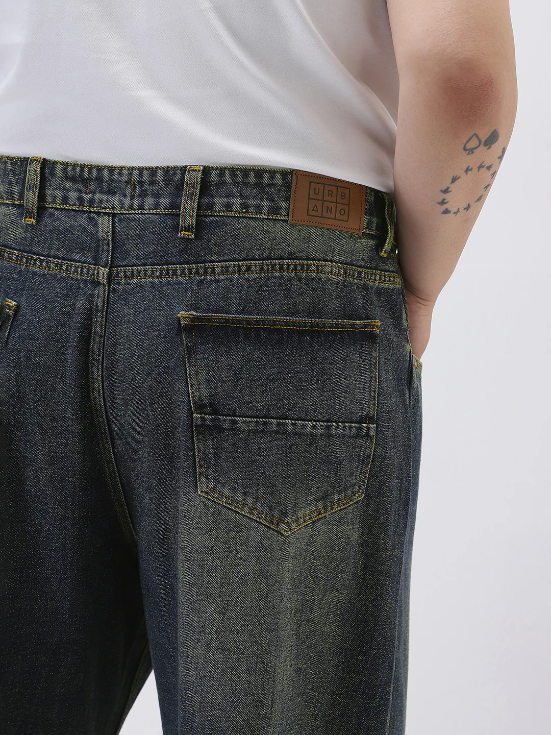 Plus Men's Dark Blue Loose Baggy Fit Heavy Washed Jeans Non-Stretchable - Image 6