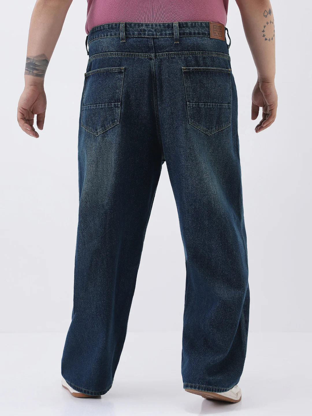 Plus Men's Dark Blue Loose Baggy Fit Heavy Washed Jeans Non-Stretchable - Image 3