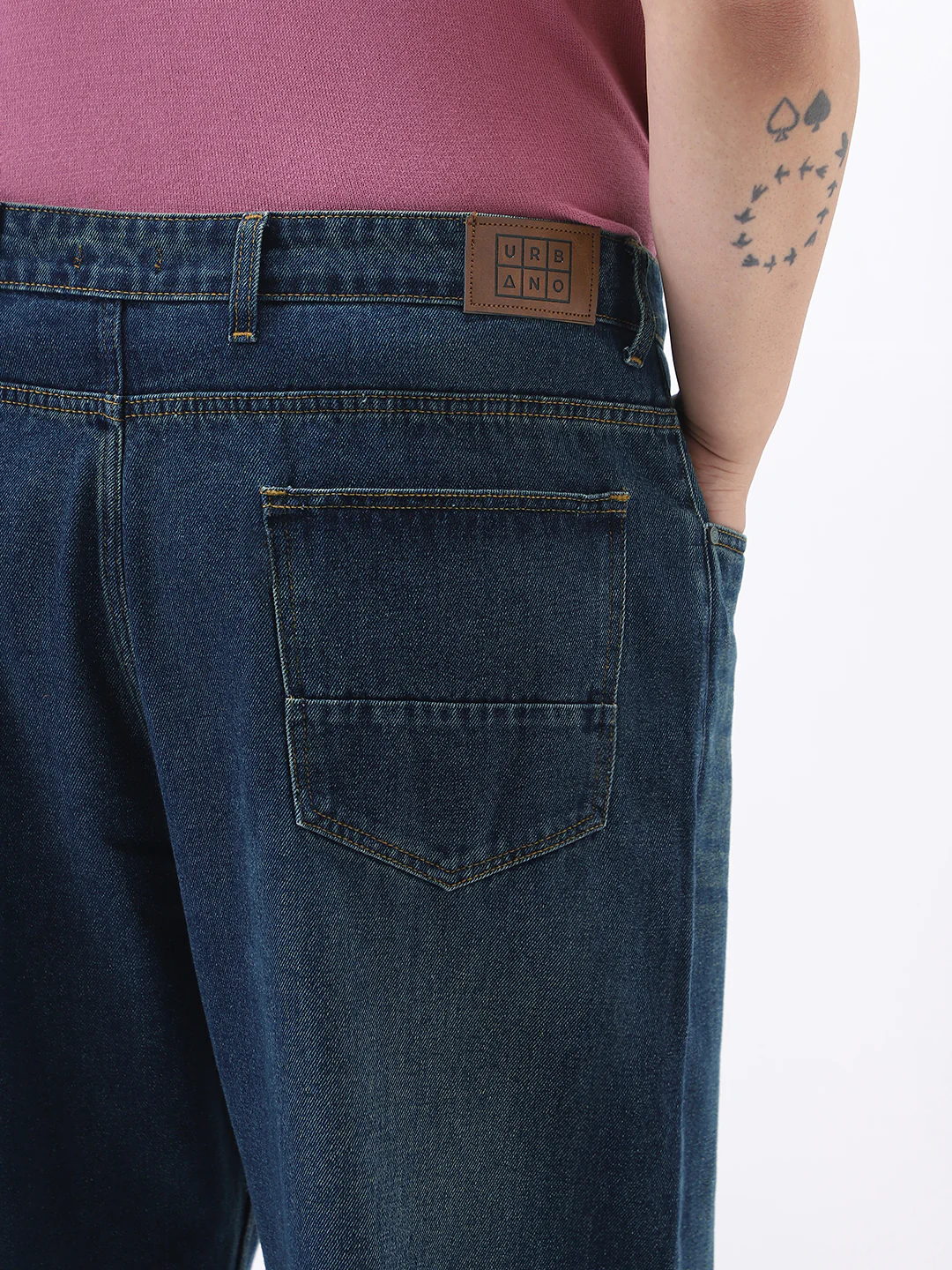 Plus Men's Dark Blue Loose Baggy Fit Heavy Washed Jeans Non-Stretchable - Image 6