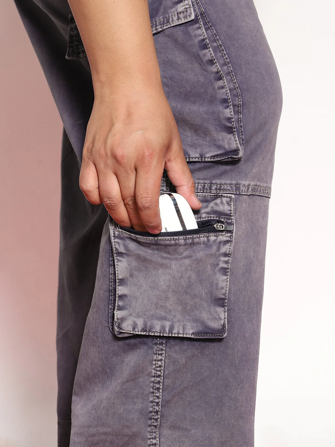 Plus Men's Dark Blue Loose Baggy Fit Travel Cargo Jeans With 8 Pockets Stretchable - Image 5