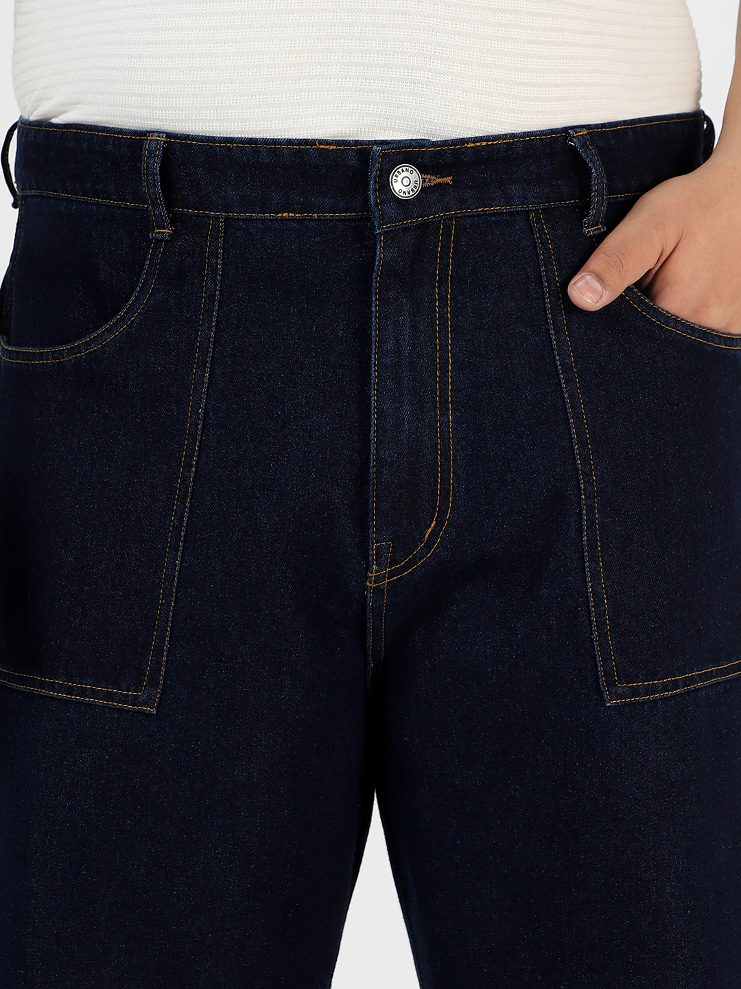 Plus Men's Dark Blue Loose Baggy Fit Washed Cargo Jeans with 6 Pockets Non-Stretchable - Image 5