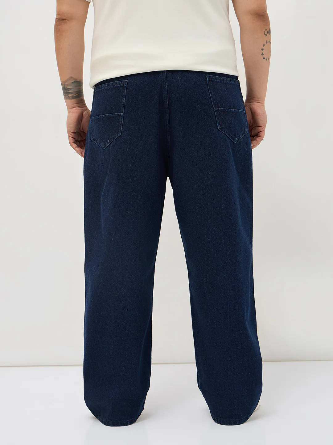 Plus Men's Dark Blue Loose Baggy Fit Raw Washed Denim Jeans Non-Stretchable - Image 3