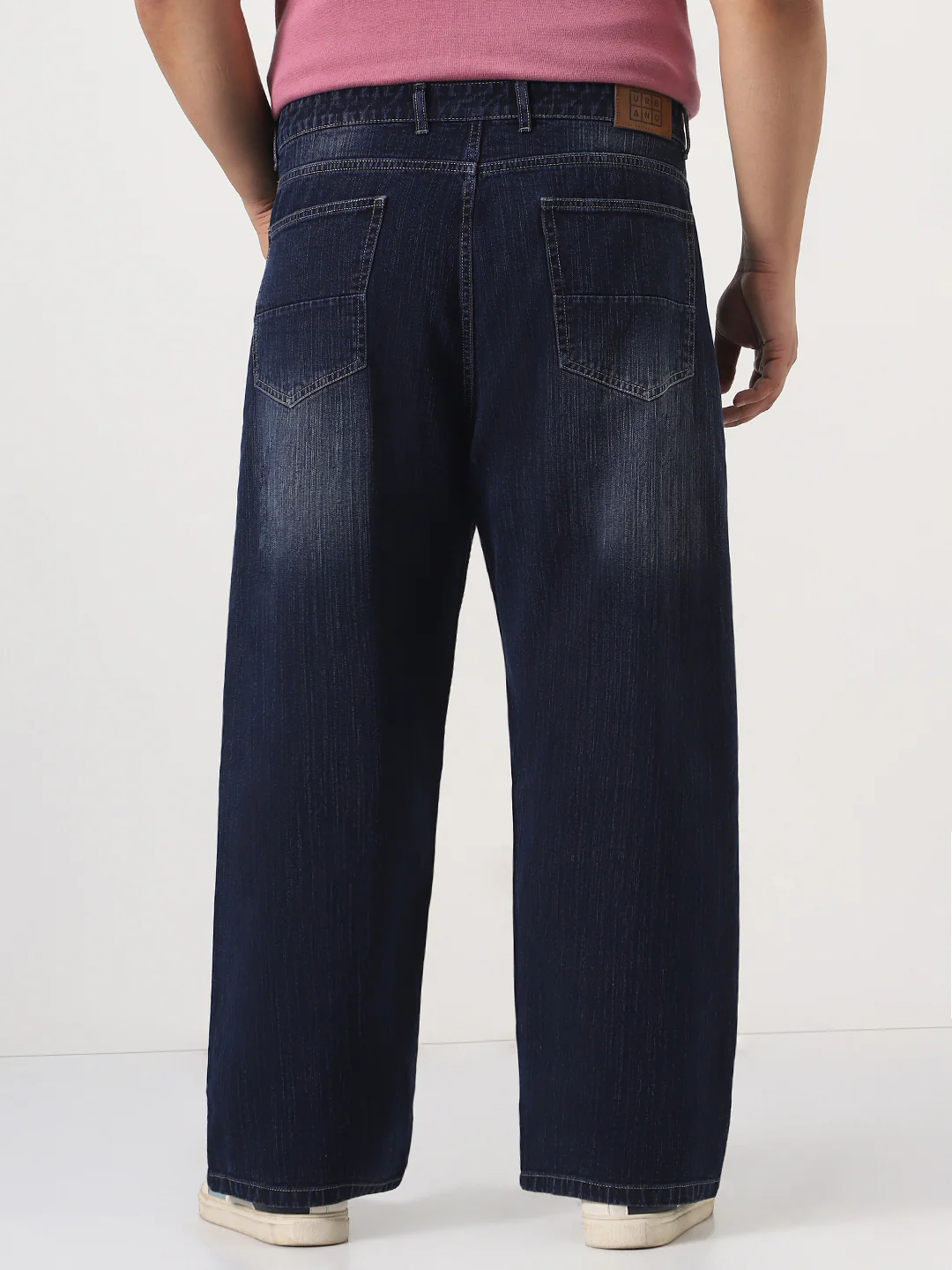 Plus Men's Dark Blue Loose Baggy Fit Washed Denim Jeans Non-Stretchable - Image 3