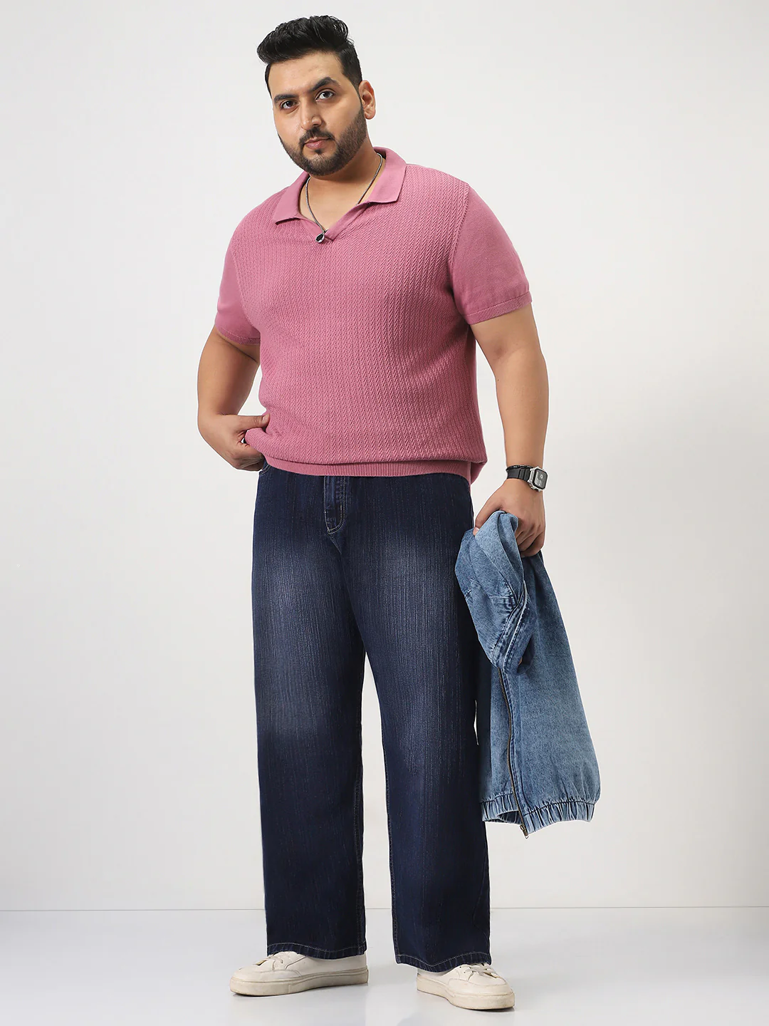 Plus Men's Dark Blue Loose Baggy Fit Washed Denim Jeans Non-Stretchable - Image 4