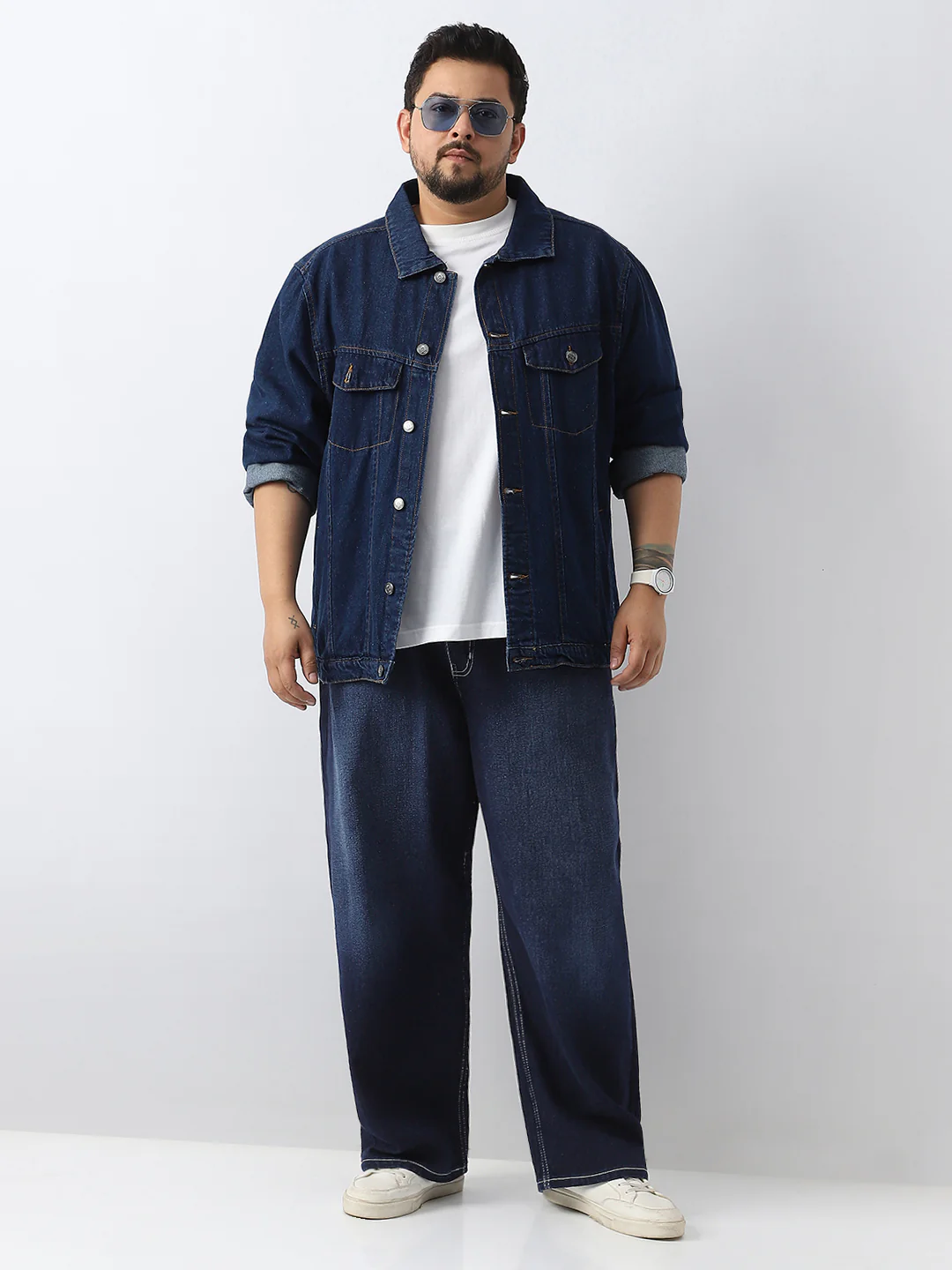 Plus Men's Dark Blue Loose Baggy Fit Washed Jeans Non-Stretchable - Image 4
