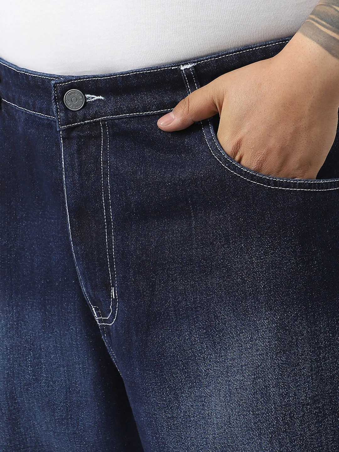 Plus Men's Dark Blue Loose Baggy Fit Washed Jeans Non-Stretchable - Image 5