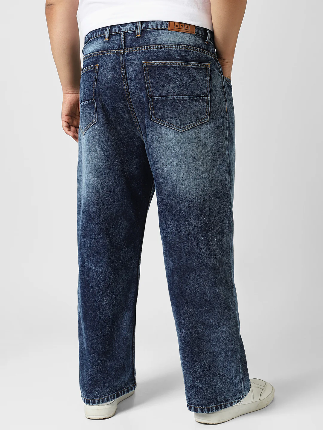 Plus Men's Dark Blue Loose Baggy Fit Washed Jeans Non-Stretchable - Image 3