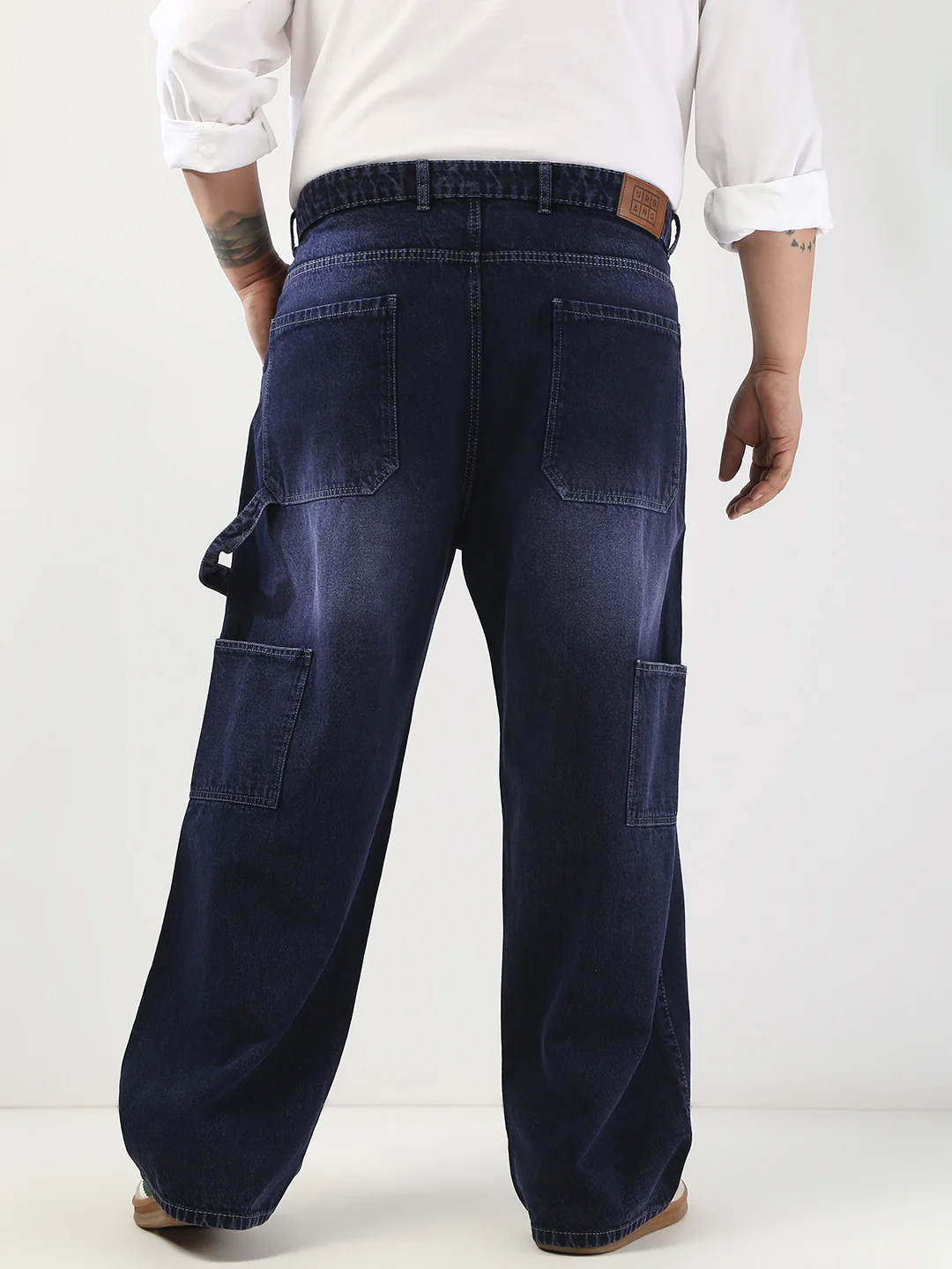 Plus Men's Dark Blue Loose Fit Cargo Carpenter Jeans With 6 Pockets Non-Stretchable - Image 3