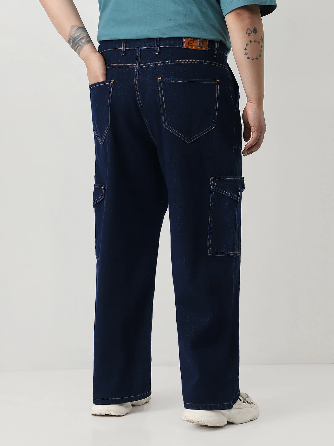 Plus Men's Dark Blue Loose Fit Cargo Jeans with 6 Pockets Non-Stretchable - Image 4