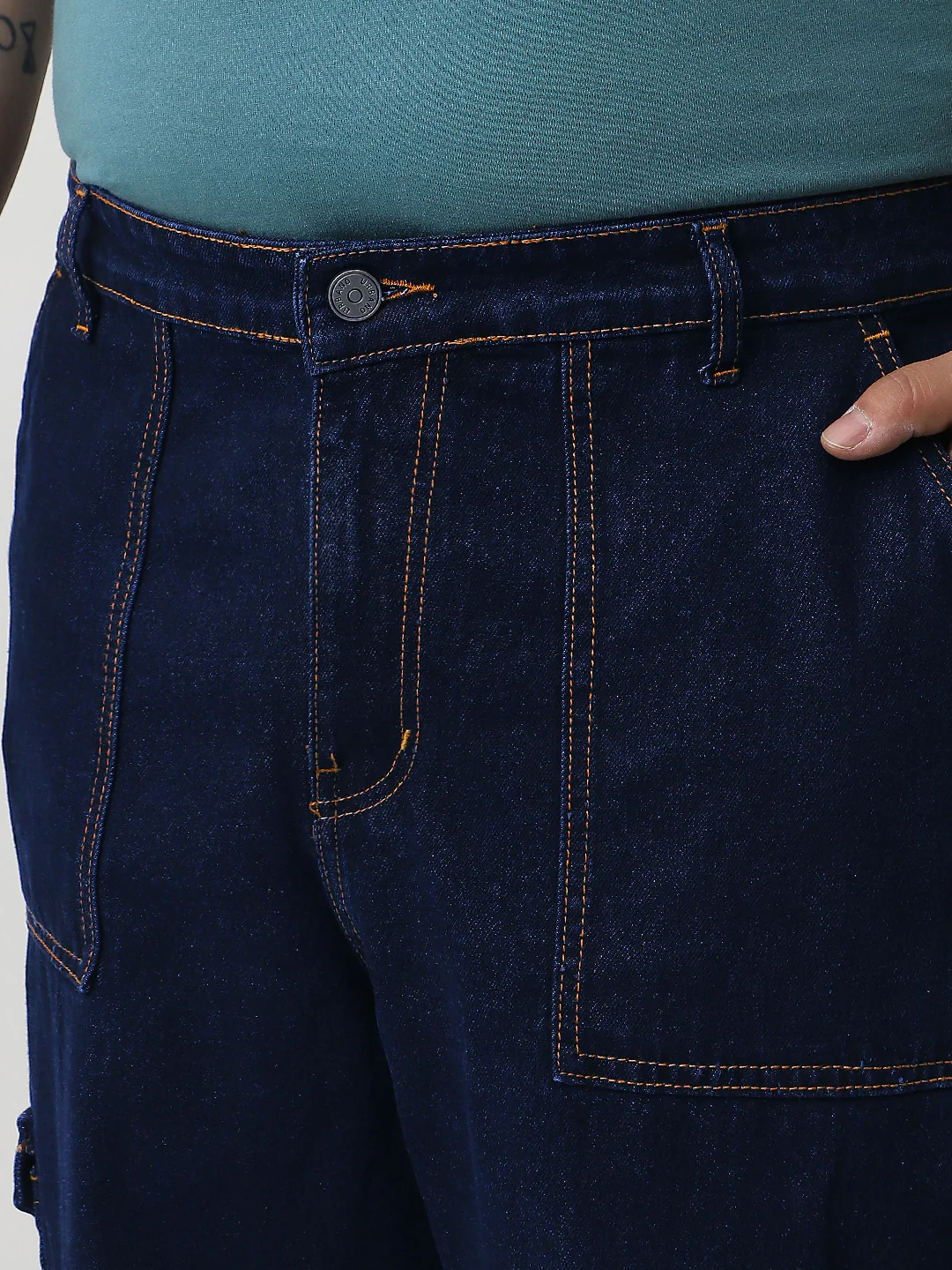 Plus Men's Dark Blue Loose Fit Cargo Jeans with 6 Pockets Non-Stretchable - Image 7