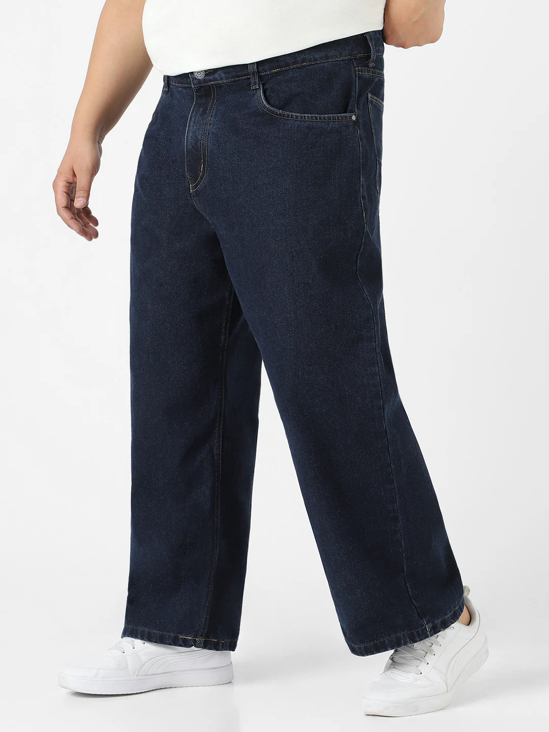 Plus Men's Dark Blue Loose Fit Washed Jeans Non-Stretchable - Image 2