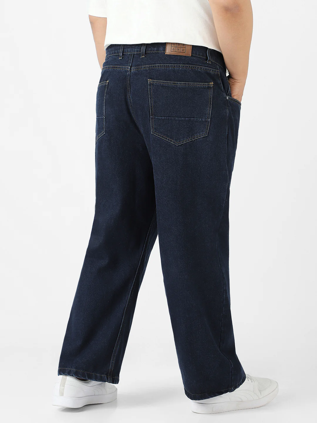Plus Men's Dark Blue Loose Fit Washed Jeans Non-Stretchable - Image 3