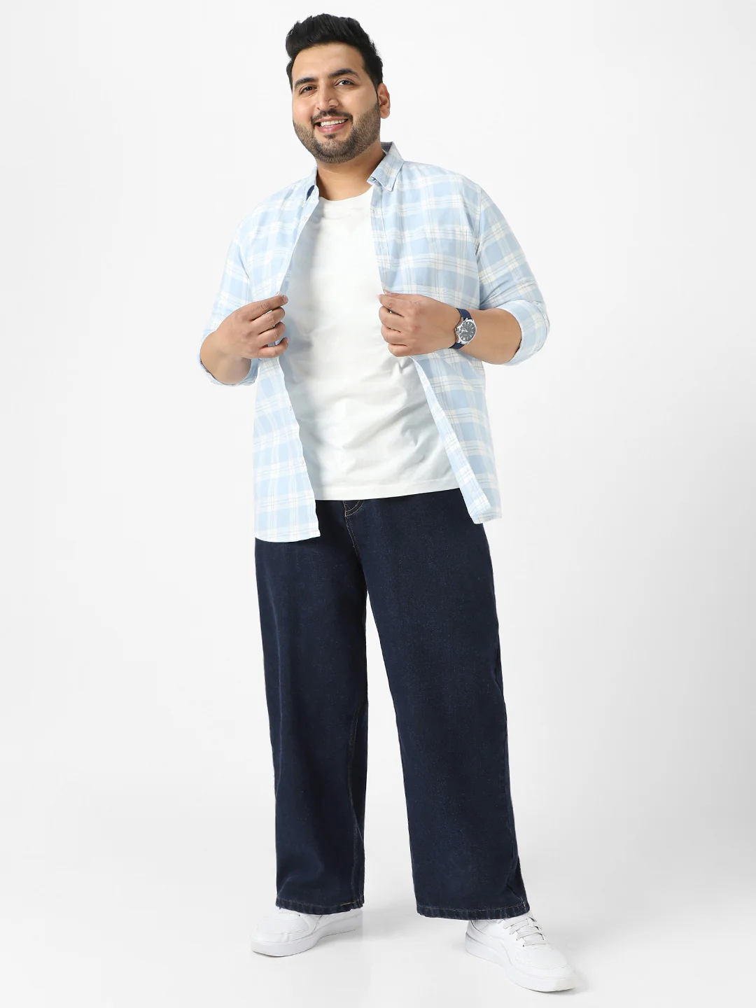 Plus Men's Dark Blue Loose Fit Washed Jeans Non-Stretchable - Image 4