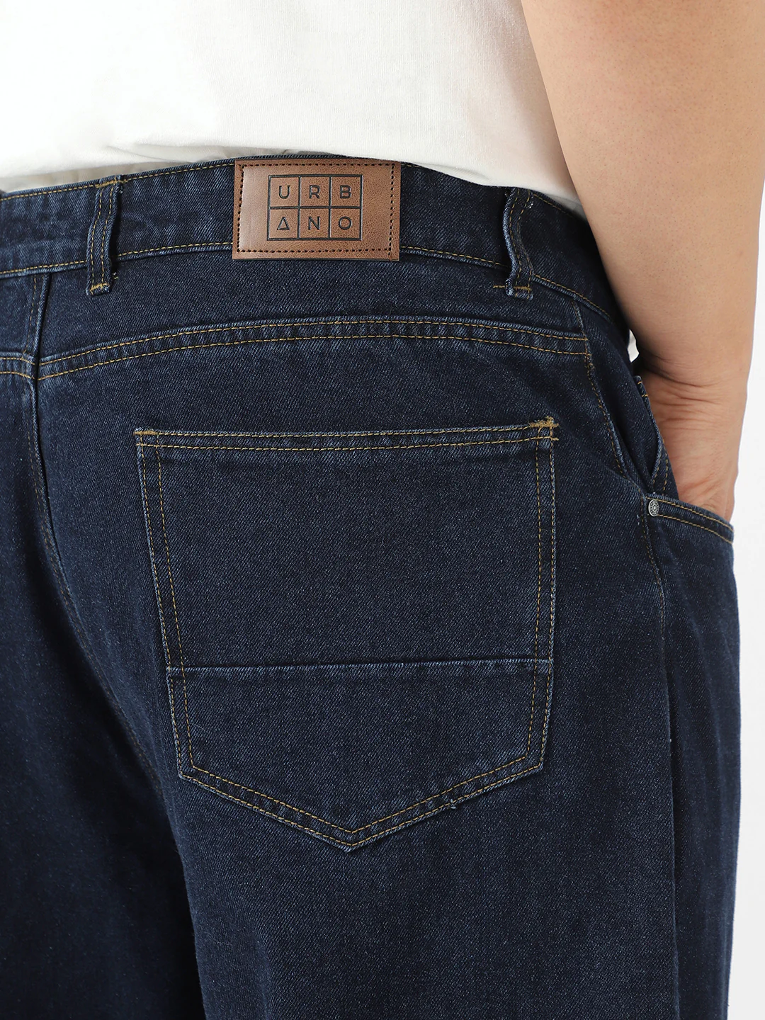 Plus Men's Dark Blue Loose Fit Washed Jeans Non-Stretchable - Image 5