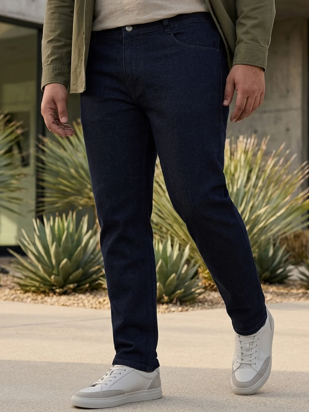 Plus Men's Dark Blue Regular Fit Denim Jeans Stretchable
