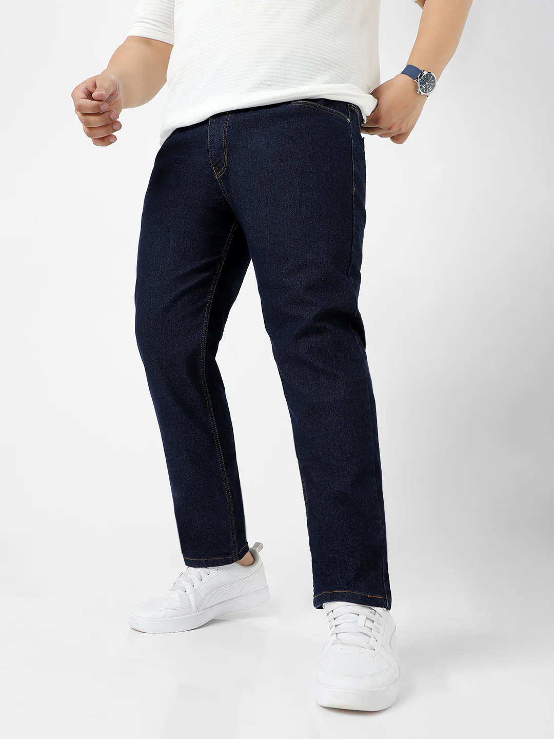 Plus Men's Dark Blue Regular Fit Solid Jeans Stretchable - Image 2