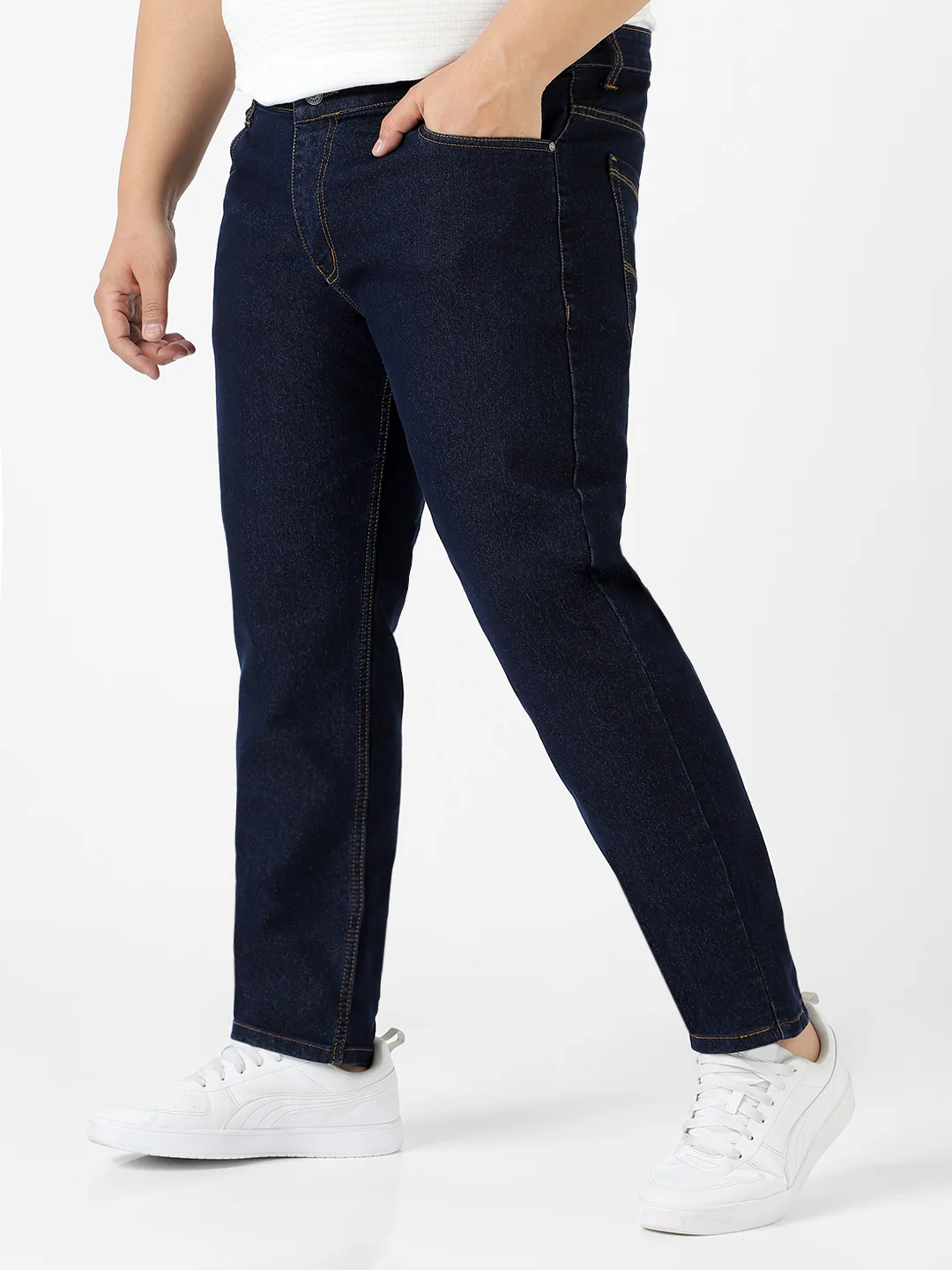 Plus Men's Dark Blue Regular Fit Solid Jeans Stretchable - Image 3