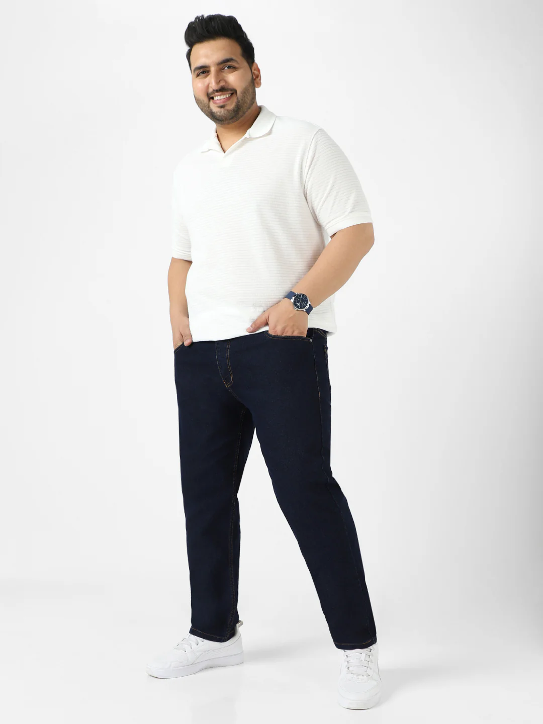 Plus Men's Dark Blue Regular Fit Solid Jeans Stretchable - Image 5