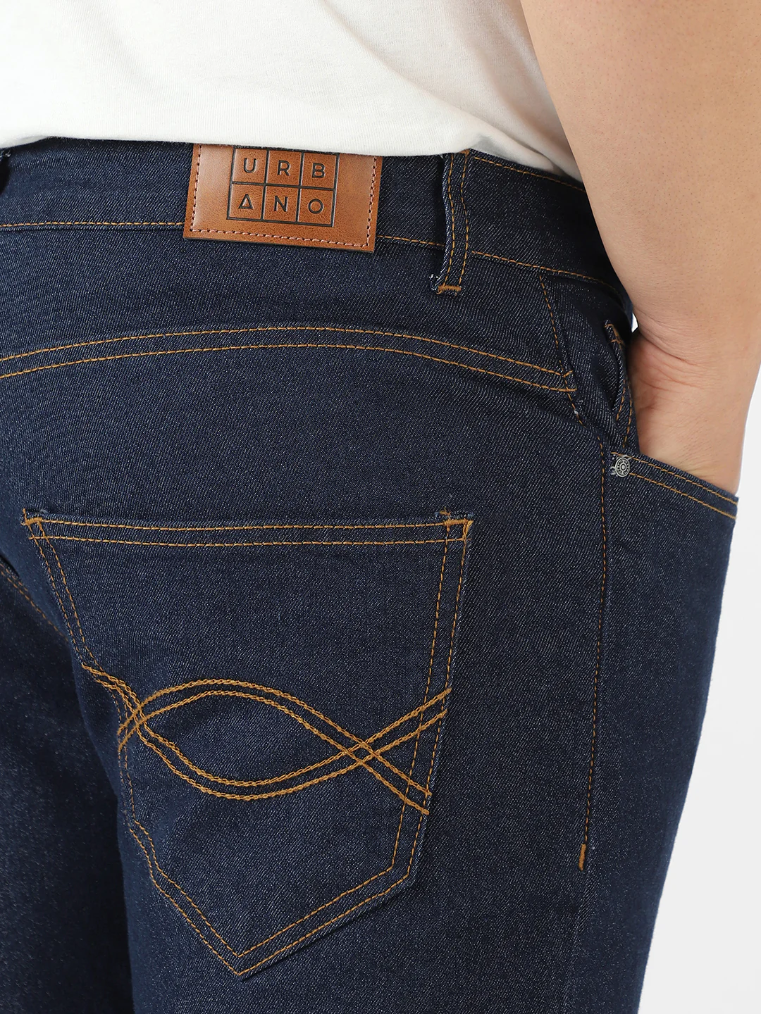 Plus Men's Dark Blue Regular Fit Washed Denim Bootcut Jeans Stretchable - Image 6