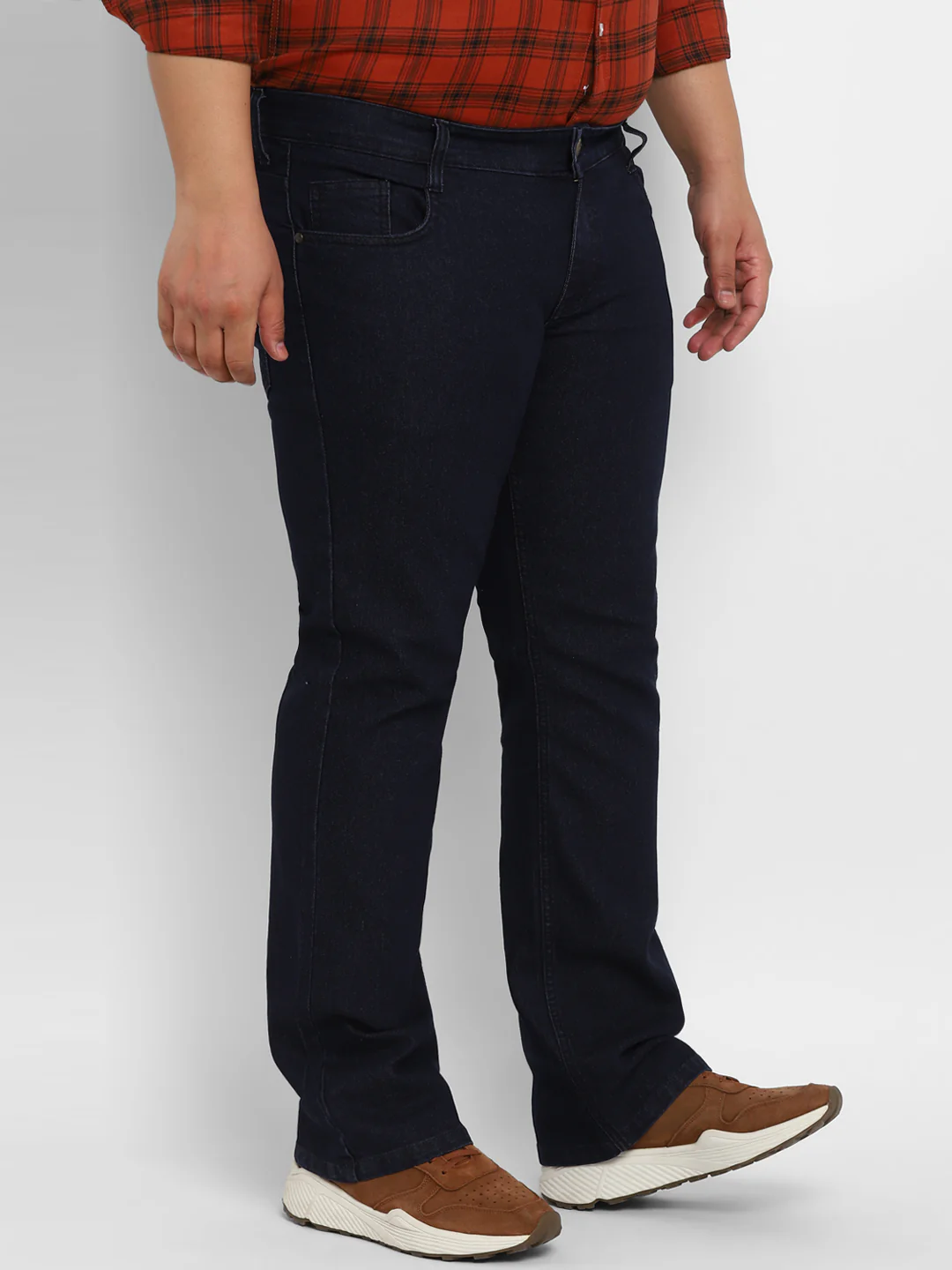 Plus Men's Dark Blue Regular Fit Washed Denim Bootcut Jeans Stretchable - Image 2