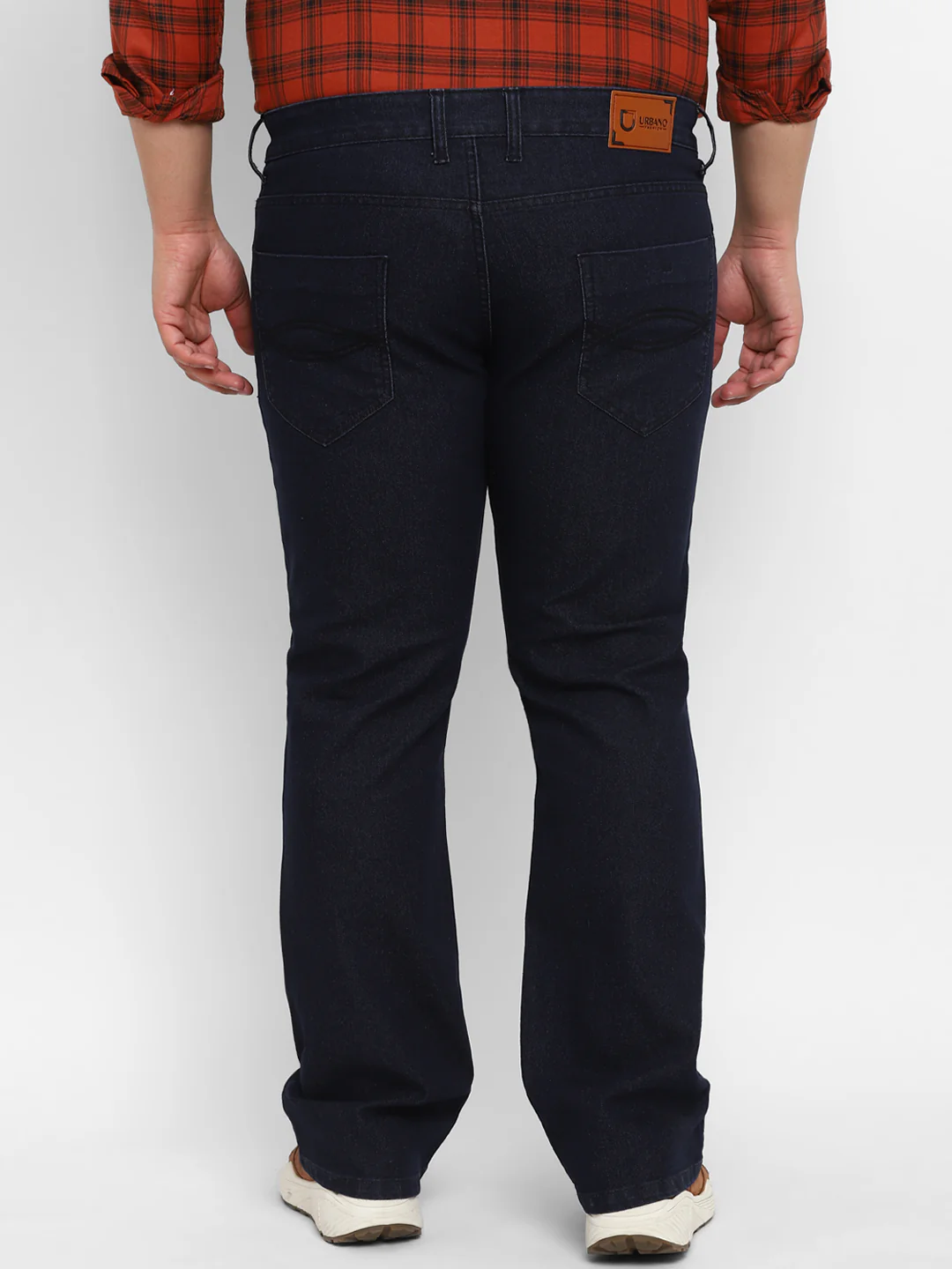 Plus Men's Dark Blue Regular Fit Washed Denim Bootcut Jeans Stretchable - Image 3