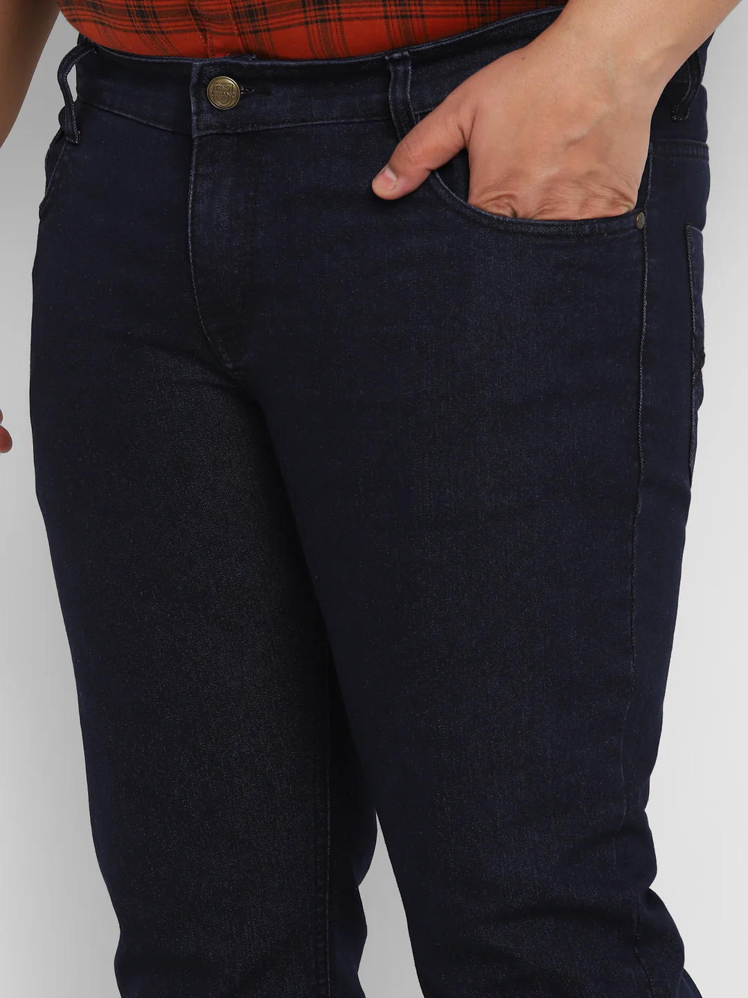 Plus Men's Dark Blue Regular Fit Washed Denim Bootcut Jeans Stretchable - Image 5