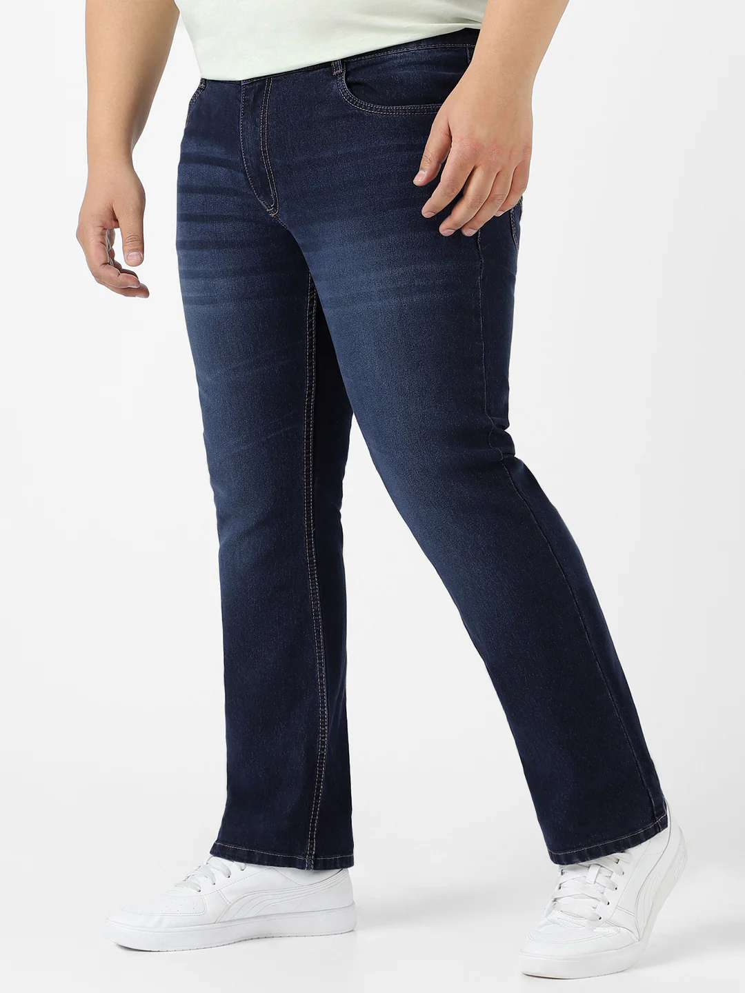 Plus Men's Blue Regular Fit Washed Bootcut Jeans Stretchable - Image 2