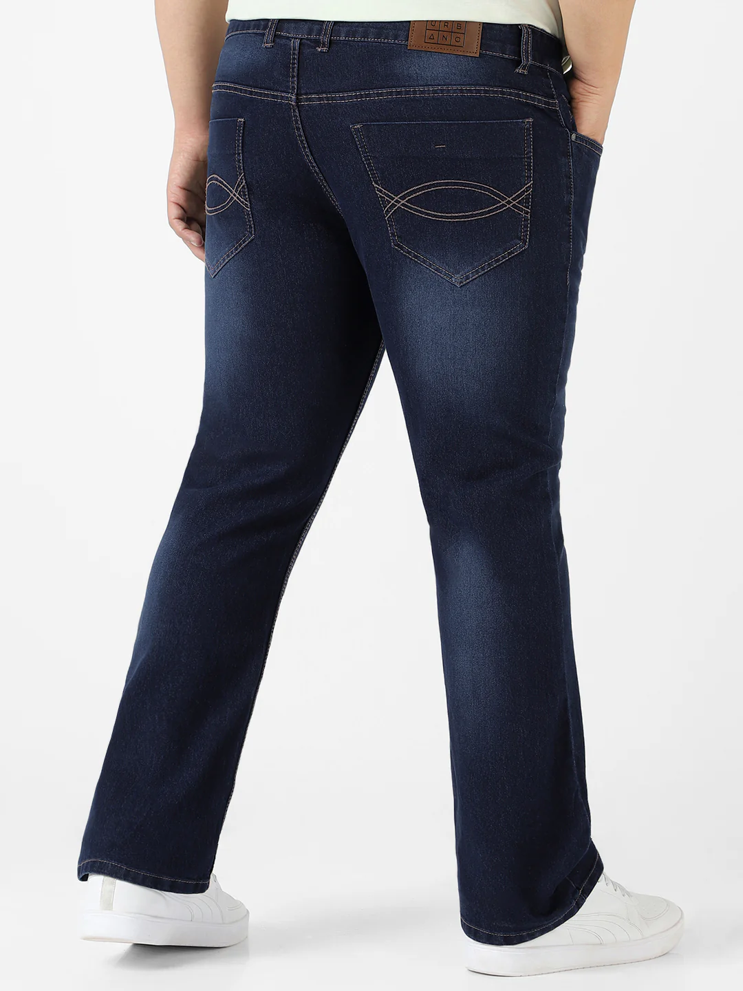 Plus Men's Blue Regular Fit Washed Bootcut Jeans Stretchable - Image 3