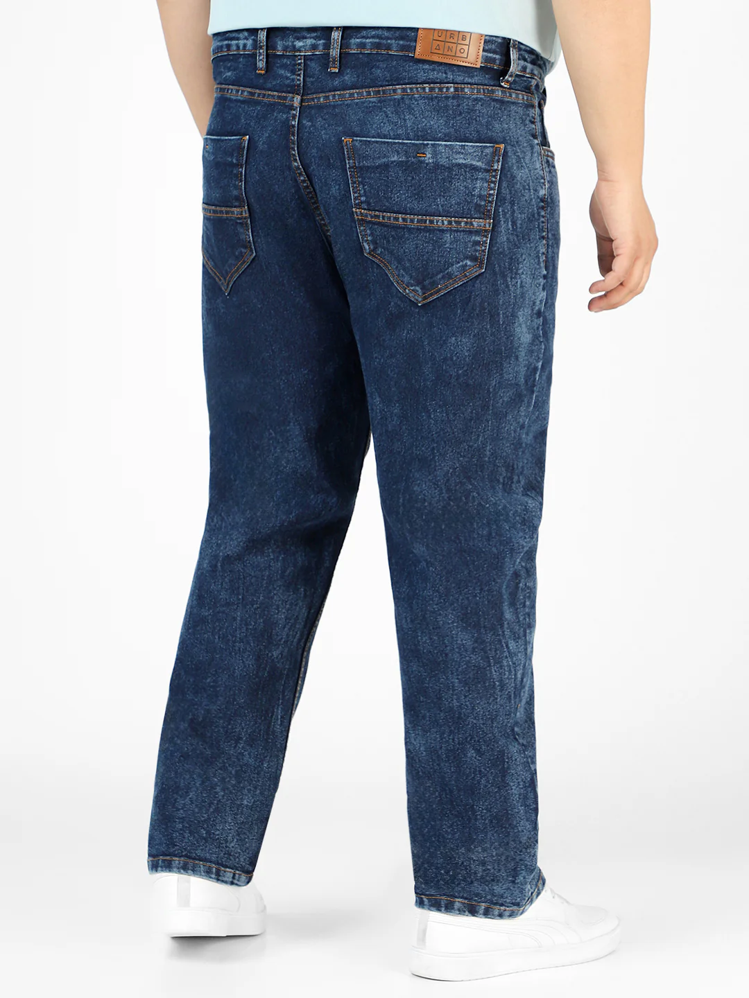 Plus Men's Dark Blue Regular Fit Washed Jeans Stretchable - Image 4