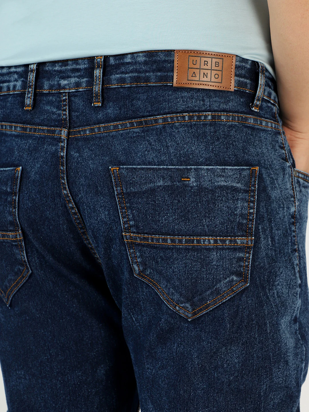 Plus Men's Dark Blue Regular Fit Washed Jeans Stretchable - Image 6