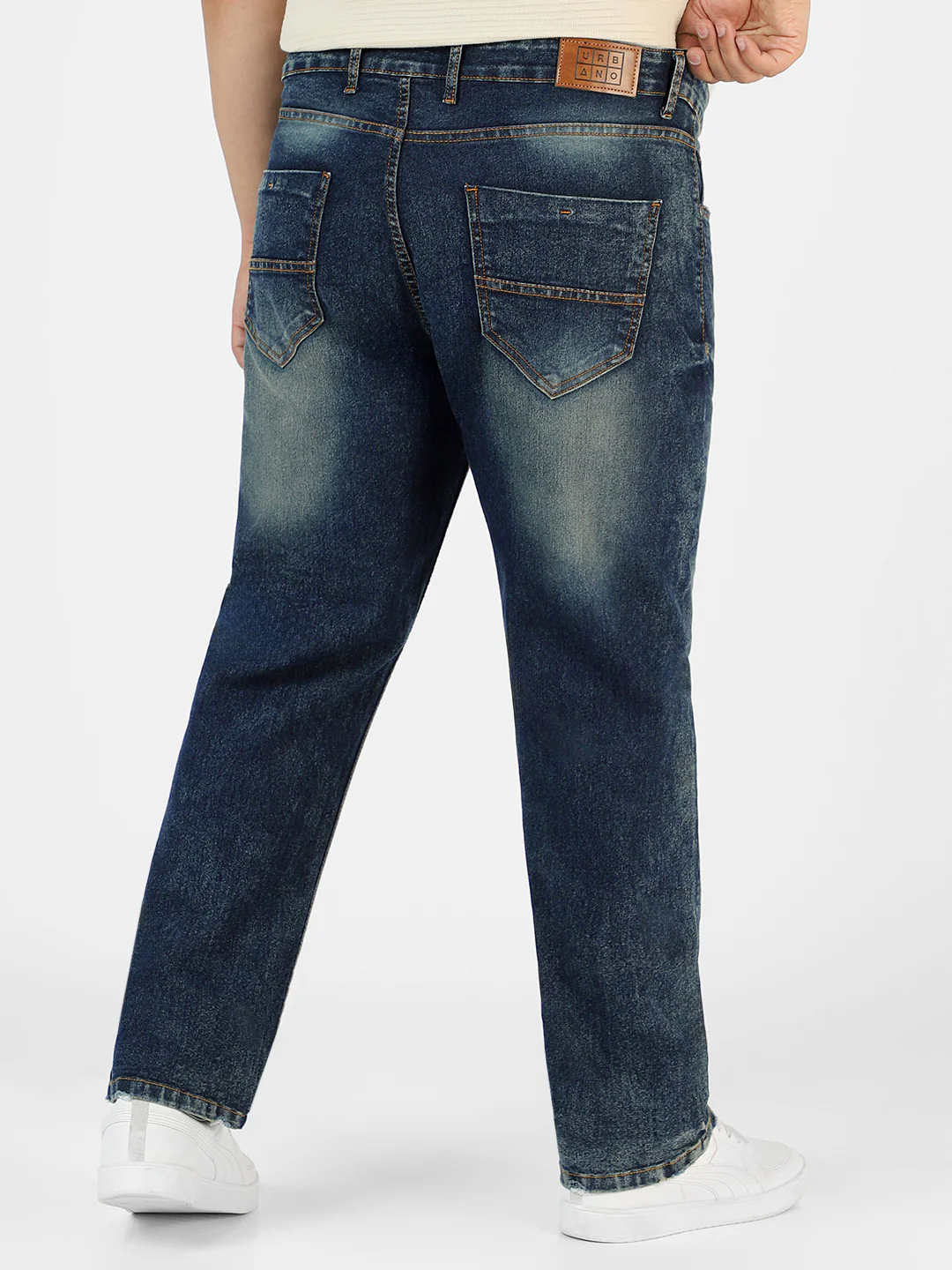 Plus Men's Dark Blue Regular Fit Washed Jeans Stretchable - Image 3