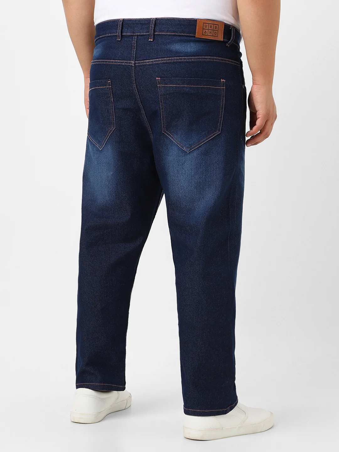 Plus Men's Dark Blue Regular Fit Washed Jeans Stretchable - Image 4