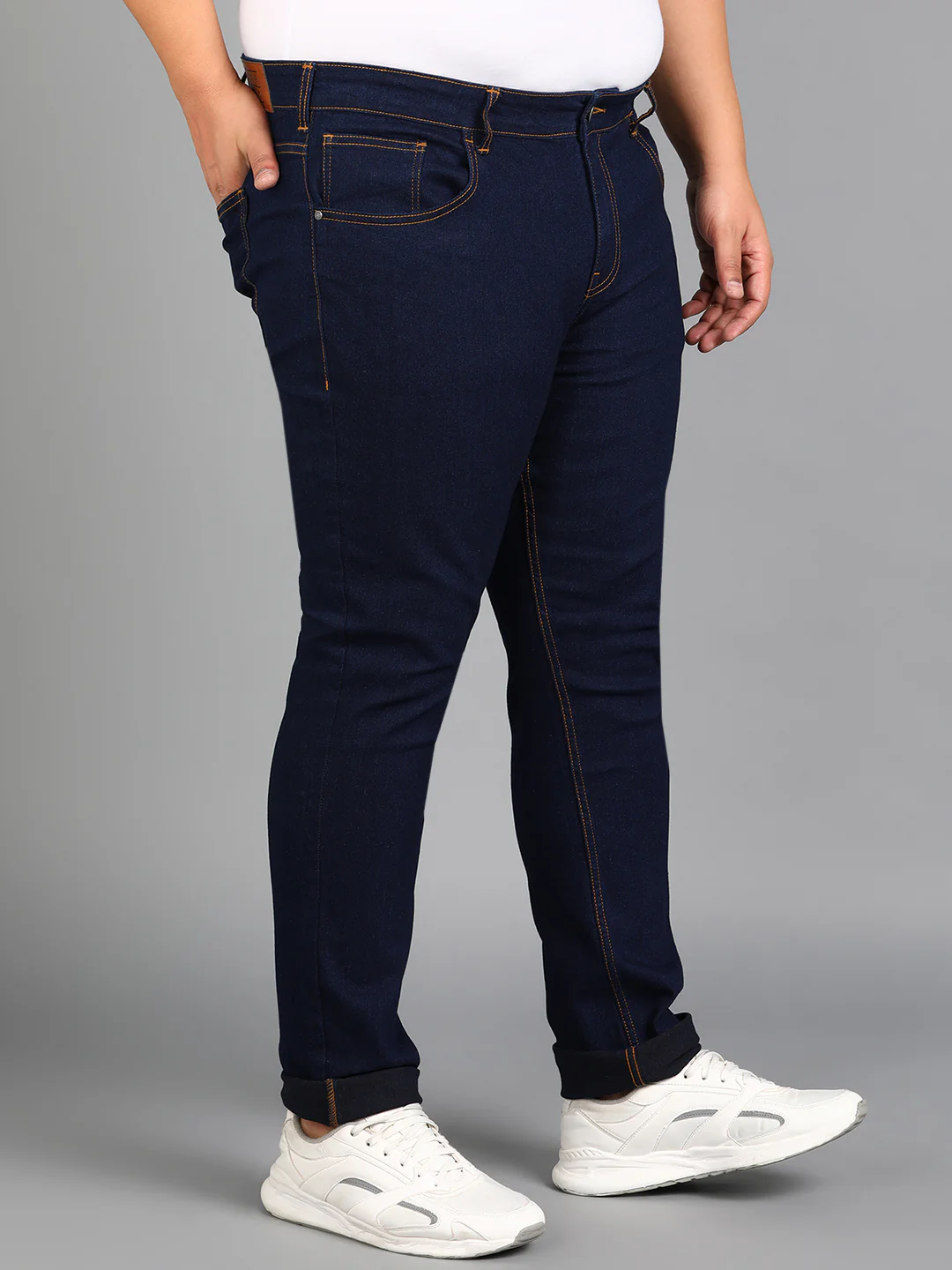Plus Men's Dark Blue Regular Fit Washed Jeans Stretchable - Image 2