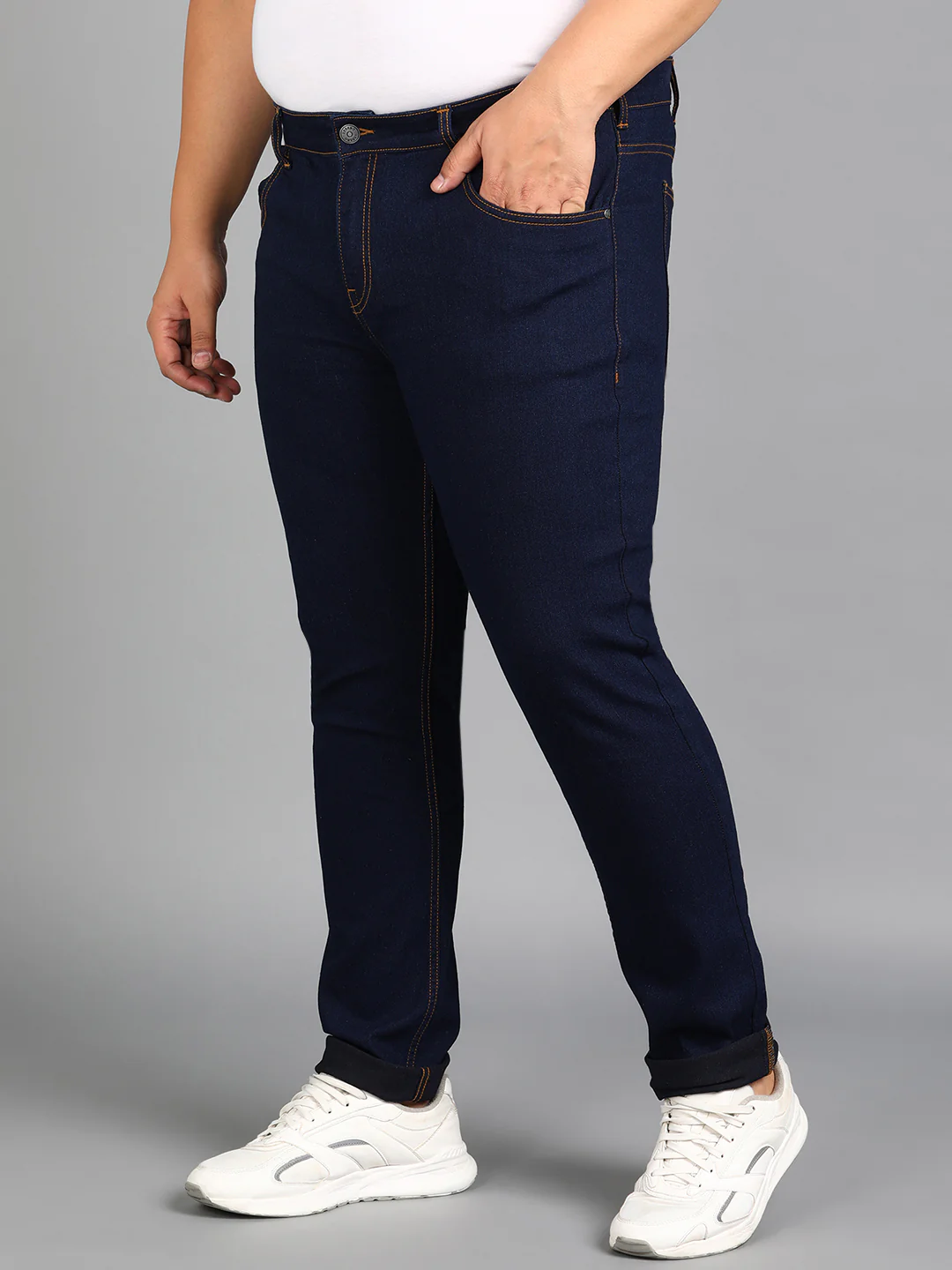 Plus Men's Dark Blue Regular Fit Washed Jeans Stretchable - Image 3