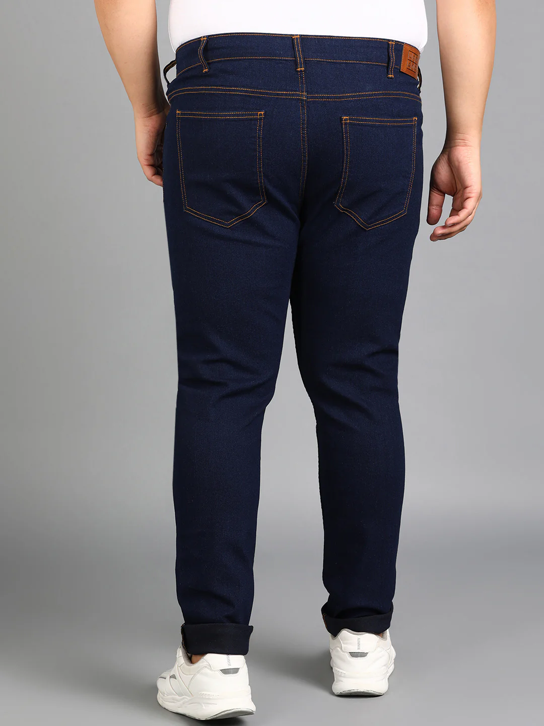 Plus Men's Dark Blue Regular Fit Washed Jeans Stretchable - Image 4
