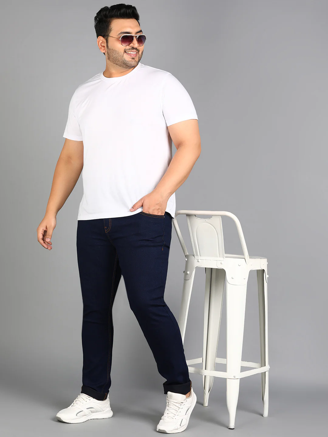 Plus Men's Dark Blue Regular Fit Washed Jeans Stretchable - Image 5